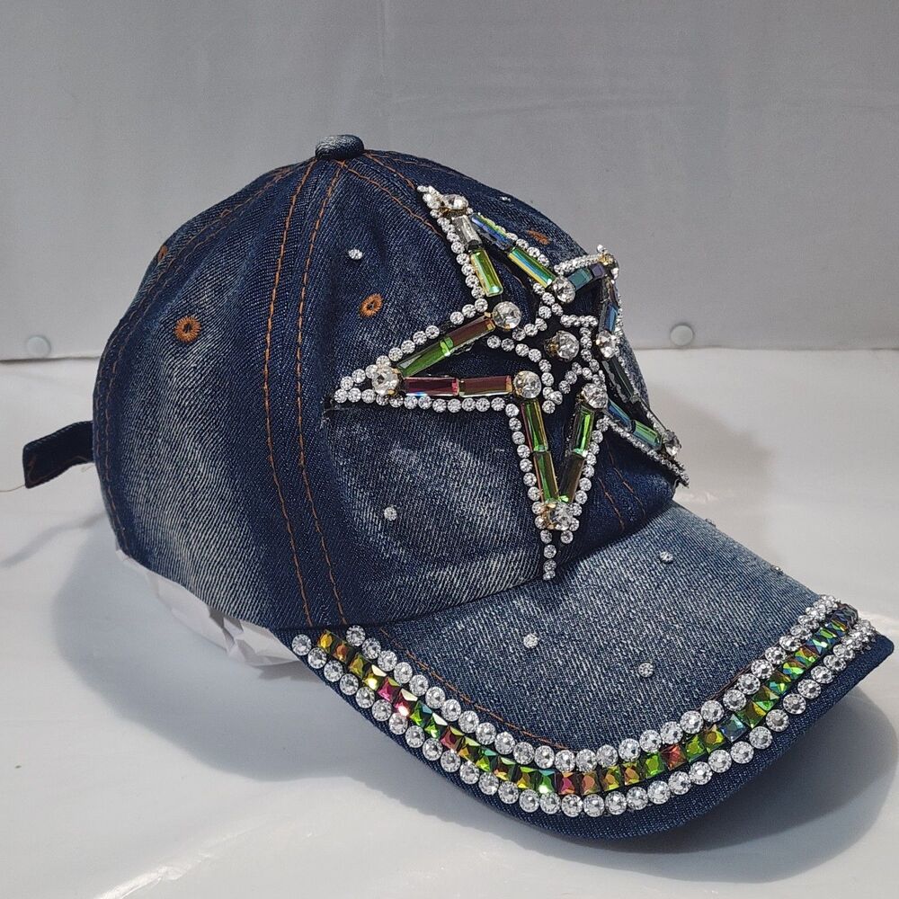 Denim Bling Cap Star Rhinestones Adjustable Baseball Fashion Hat
